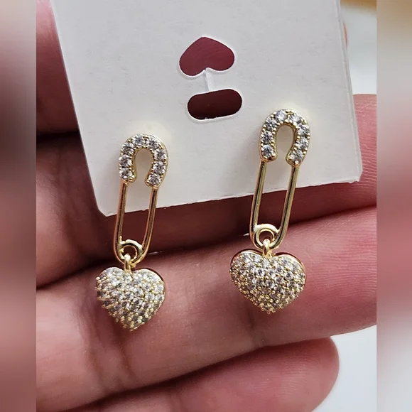 Gold Plated Heart Drop Earrings - Picture 5 of 5